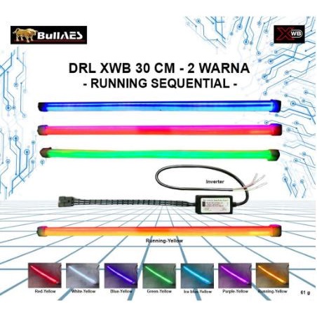 DRL FLEKSIBEL XWB 30CM 2 MODE RUNNING SEIN FLOW 12V - BIRU-KUNING