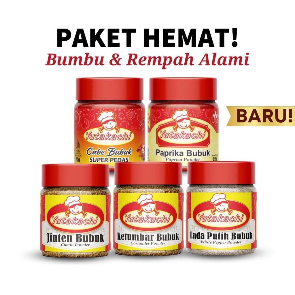 

[Paket Hemat] Bumbu Rempah Yutakachi (Ketumbar Bubuk / Cabe Bubuk / Lada Putih / Jinten /Paprika)