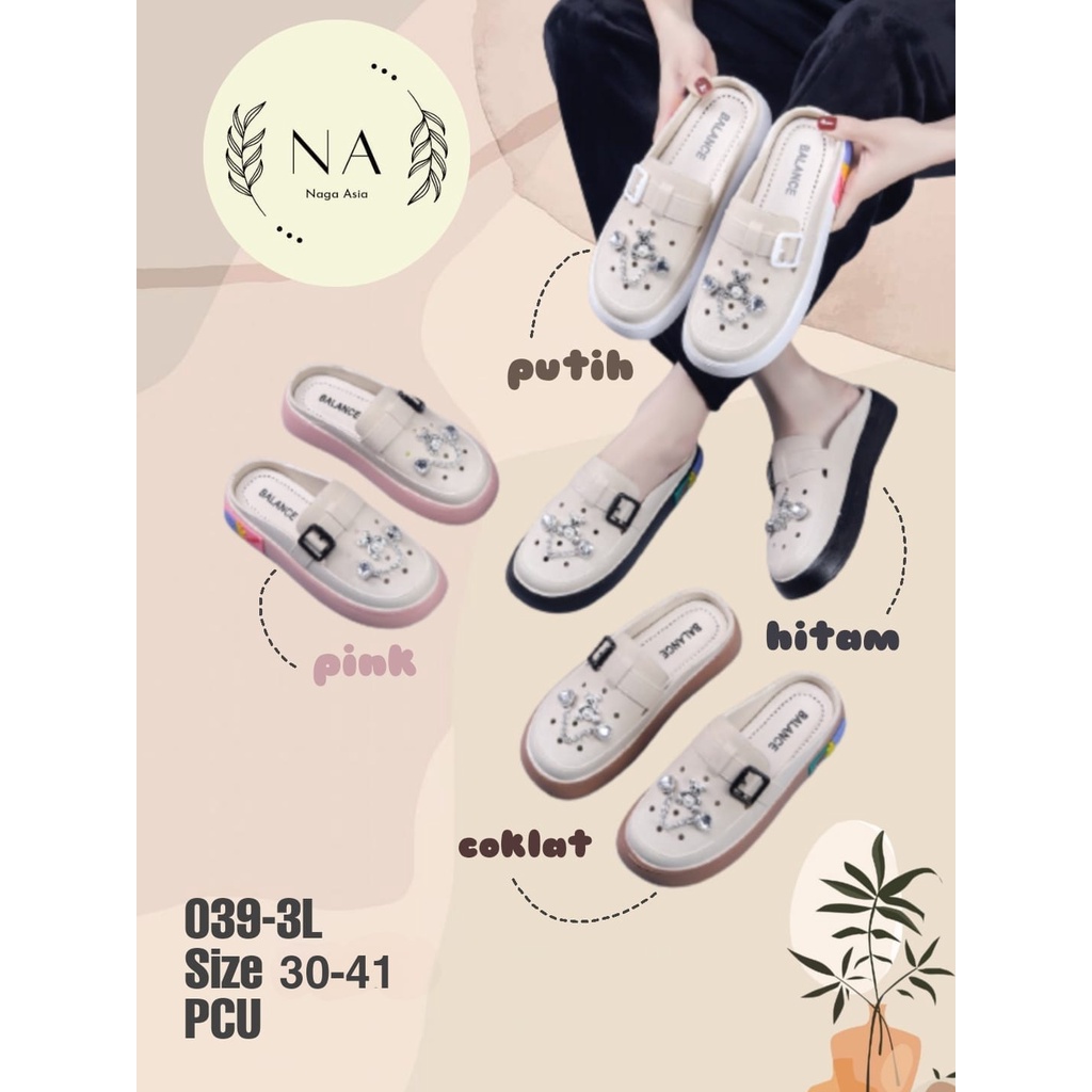 Sepatu sandal wanita karet jelly variasi hiasan import korean style Balance 039-3L 30-41