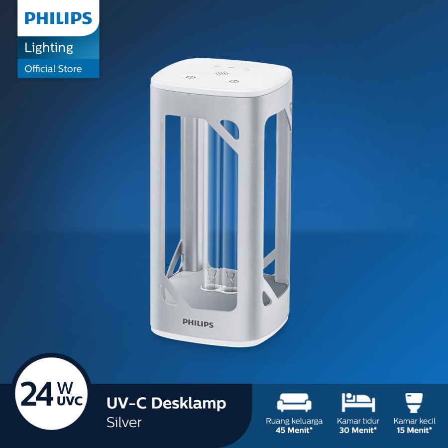 Lampu Philips UVC Desk Lamp Silver Disinfektif efektif melawan virus dan bakteri dipermukaan dan ruangan