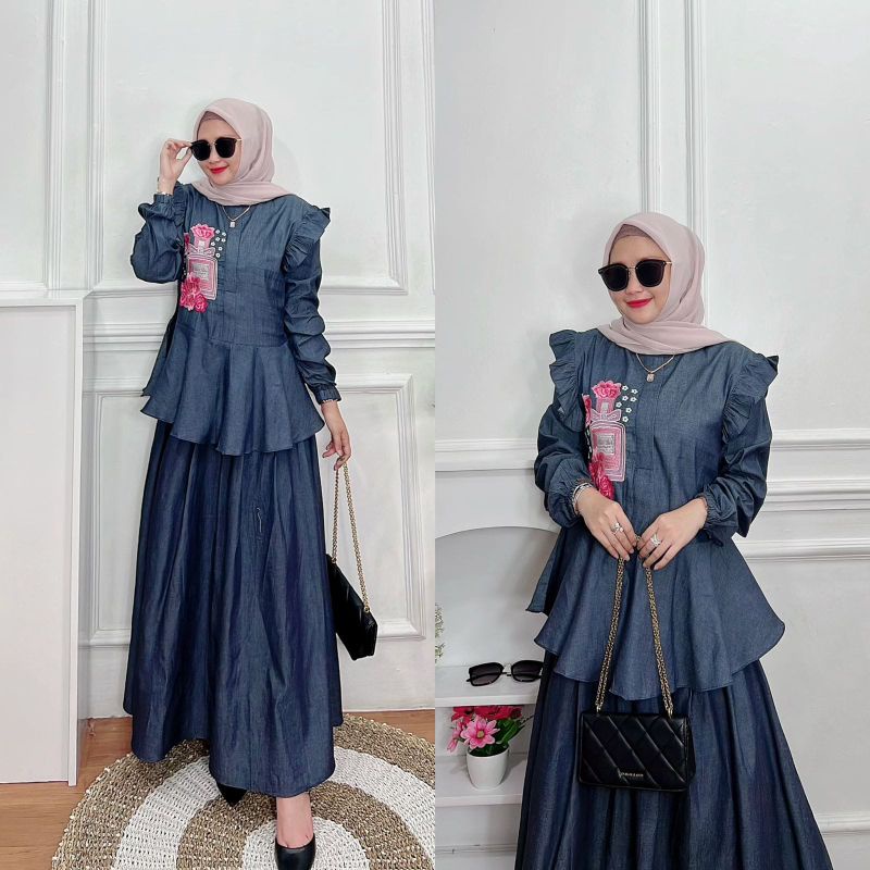 GAMIS WANITA SET ROK JEANS BORDIR