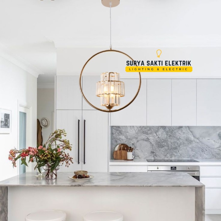 LAMPU GANTUNG MINIMALIS KRISTAL RING GOLD MODERN TUNGGAL SATUAN MEWAH