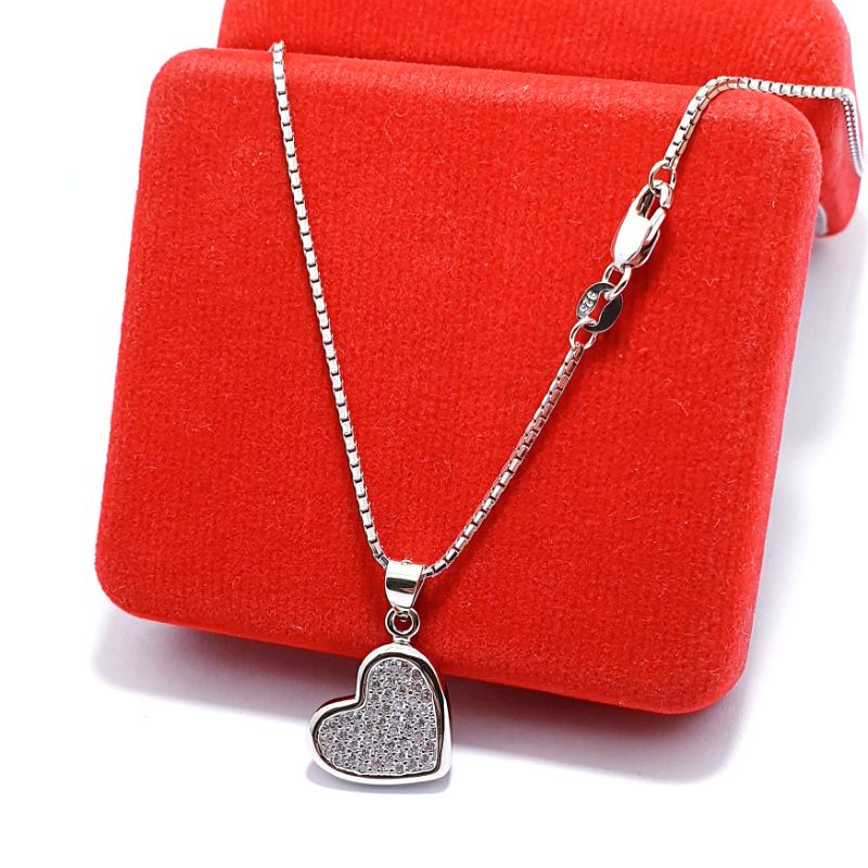 Kalung Wanita Liontin Hati Love Silver 925 Lapis Emas Putih - Kalung Love Korea Style Perak 925