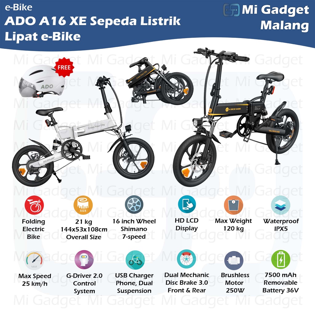 Sepeda Listrik Lipat E Bike ADO A16 XE Folding Electric Bike