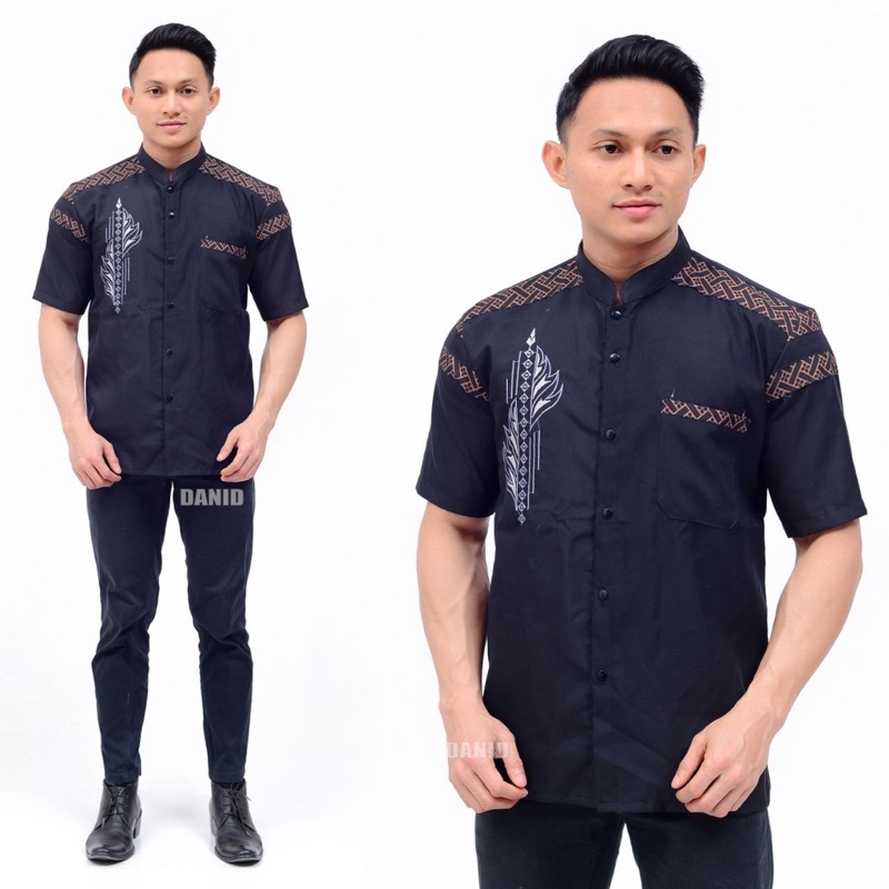 Baju Koko Pria Motif Terbaru Bahan Katun Kombinasi Bordir dan Batik