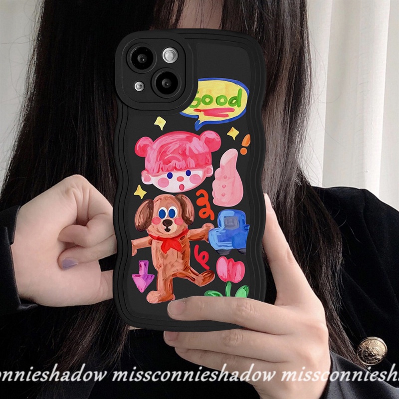 Kartun Graffiti Anjing Lucu Gadis Lucu Stiker Wavy Edge Soft Case Kompatibel Untuk Samsung A04s A04 A03s A13 A12 A50 A32 A53 A30s A50s A22 A23 A04E A21s A52 A52s A11 A02s A31 A20 A51