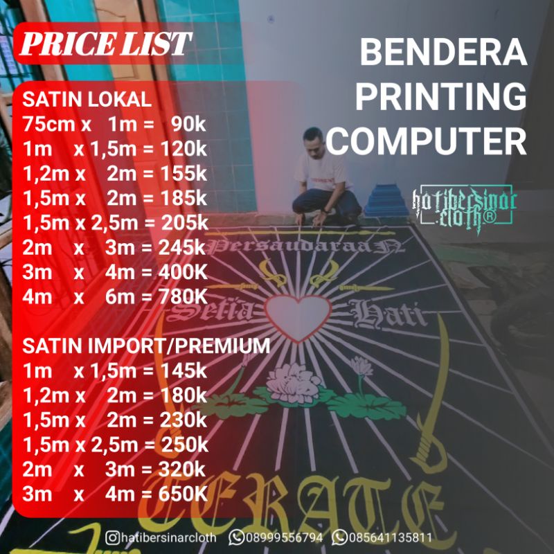 BENDERA PSHT PRINTING | CUSTOM BEBAS | GIANT FLAG | SATIN PREMIUM | BENDERA CUSTOM