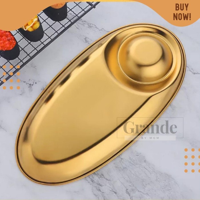 Oval Plate 27cm Korea Stainless Gold piring oval emas TEBAL