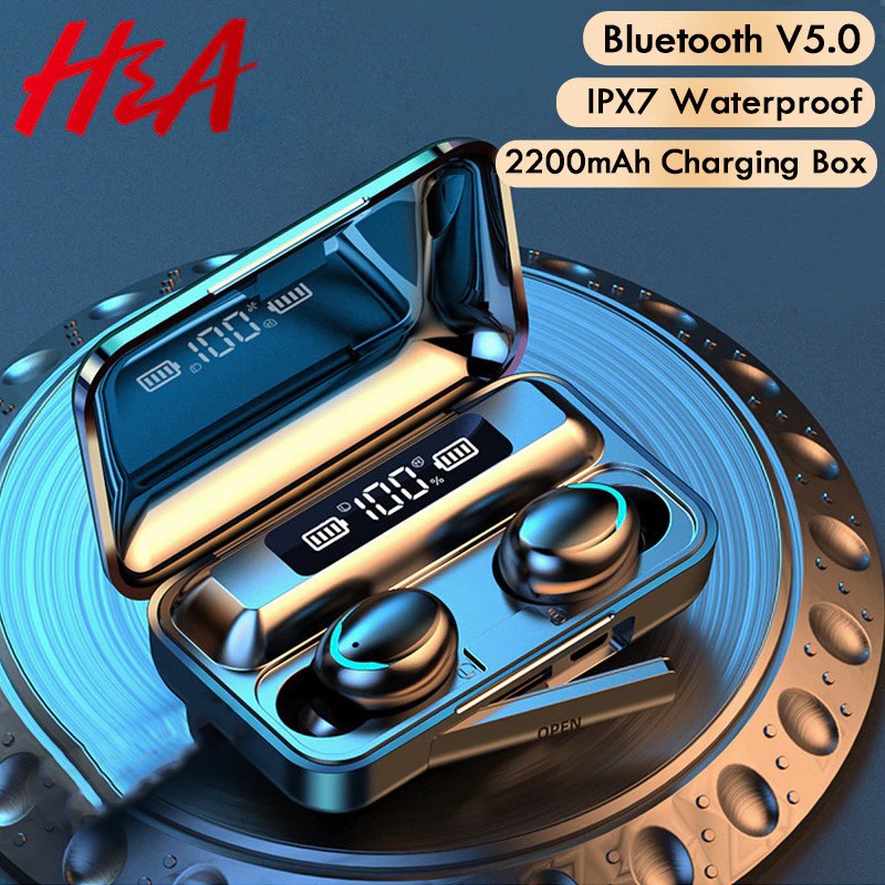 Earphone TWS Bluetooth 5.0 + Charging Case 2200mAh - BTH-F9-5 - Black