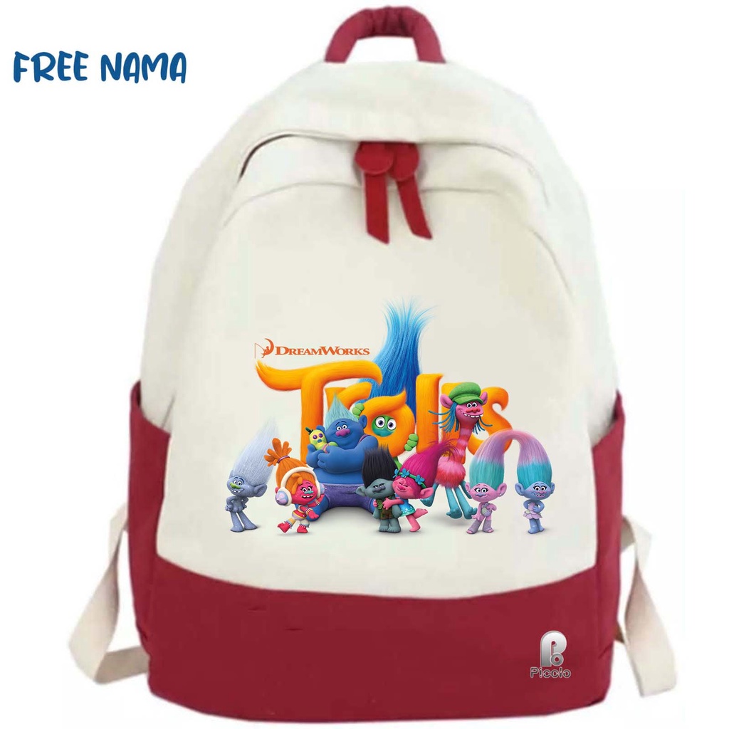 TAS RANSEL BACKPACK ANAK SEKOLAH MOTIF TROLLS UNISEX (FREE NAMA)