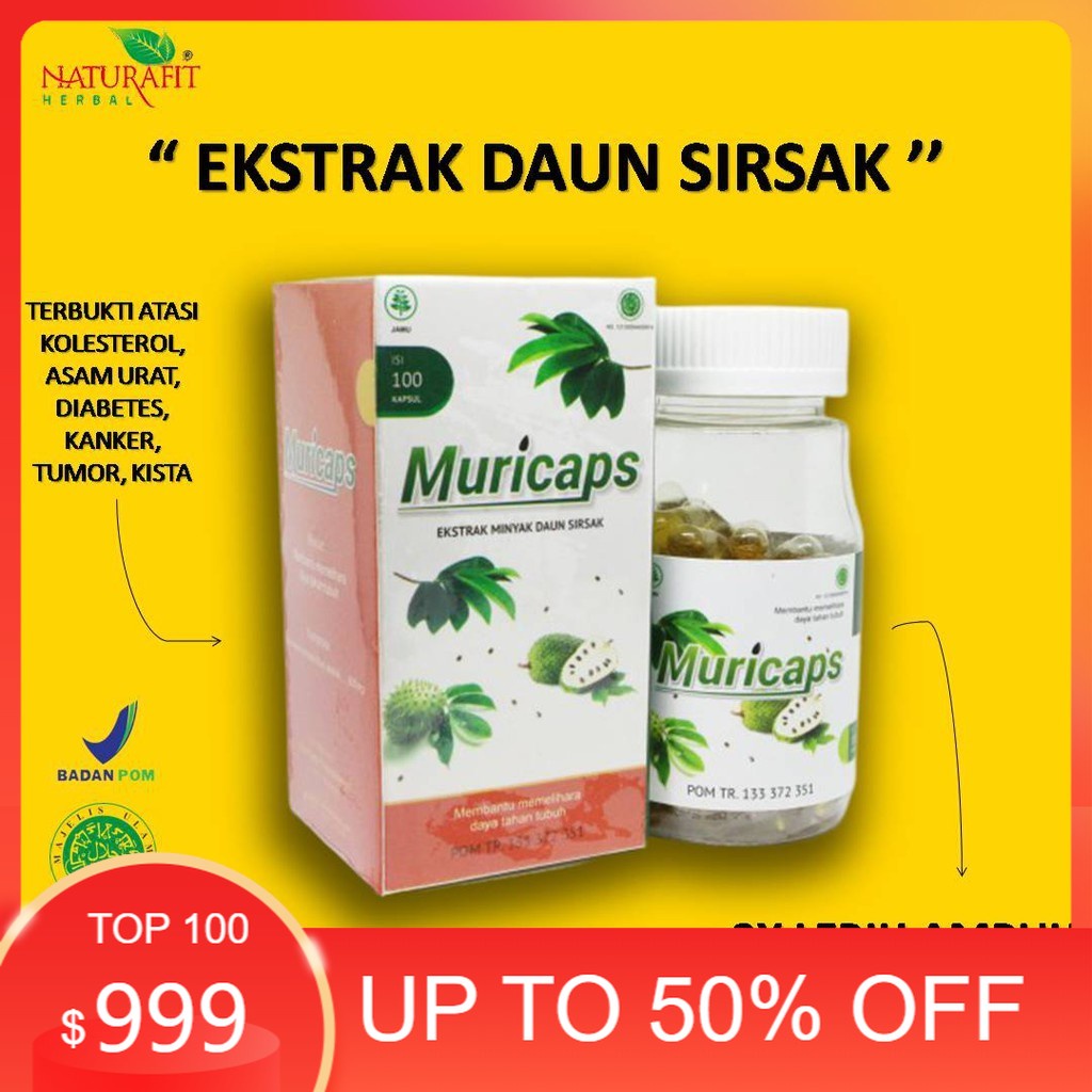 MURICAPS 100 Kapsul Ekstrak Minyak Daun Sirsak Imun Booster Obati Kolesterol Kanker Kista Diabetes - Naturafit BPOM