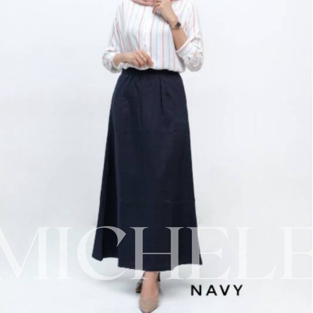 Rok Kerja Wanita Panjang A LINE Premium Hitam Biru Navy Maxi Skirt Polos Kerja Kuliah Wisuda Interview Magang Kampus Kuliah COD Michele Wong Shop