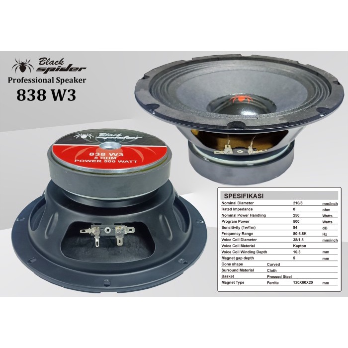 Speaker Component Black Spider BS 838 W3 8&quot;