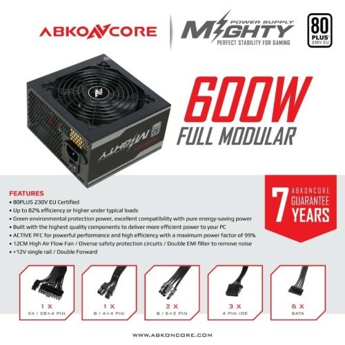 ABKONCORE Power Supply MIGHTY 600W 80+ FULLY MODULAR - Garansi Resmi