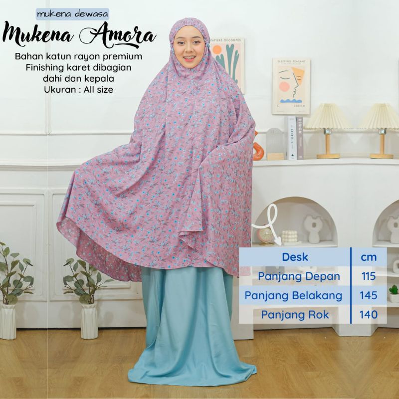 New - Mukena Dewasa Motif Amora Mukena Jumbo Bahan Katun Rayon Premium Adem Nyaman Dipakai Bisa Cod