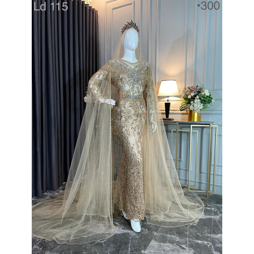 GAUN PENGANTIN SLIM MOCCA GOLD MUTIARA JUMBO