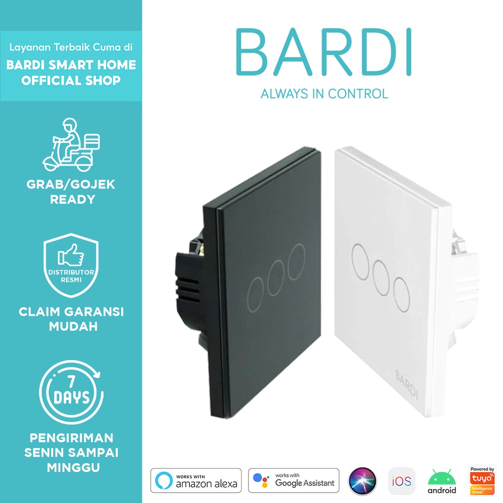 BARDI Smart Light Wallswitch Touch WiFi - EU 3 Gang White/Black