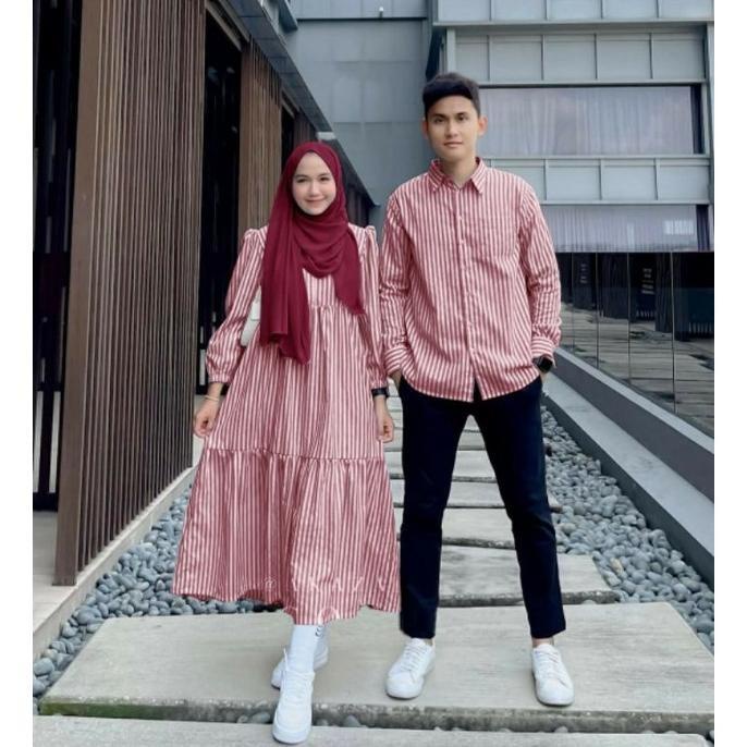 Jvin Collection - Gamis Couple Kemeja Salur Dress Salur Maxy Baju 38