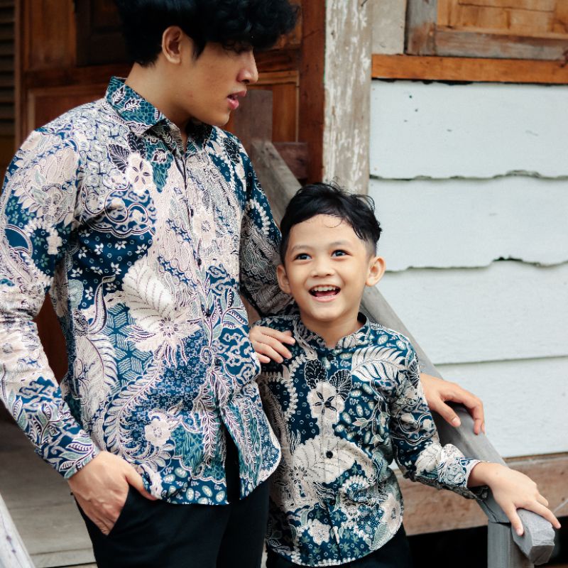 Batik Anak Lengan Panjang Model Slimfit Warna Dongker Abu