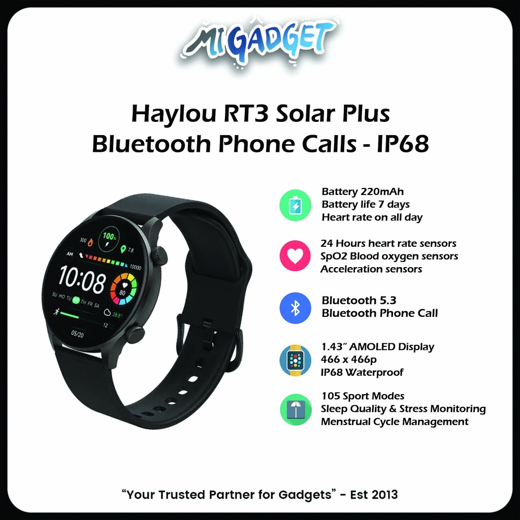 Smartwatch Haylou RT3 Solar Plus Jam Tangan Digital Waterproof IP68