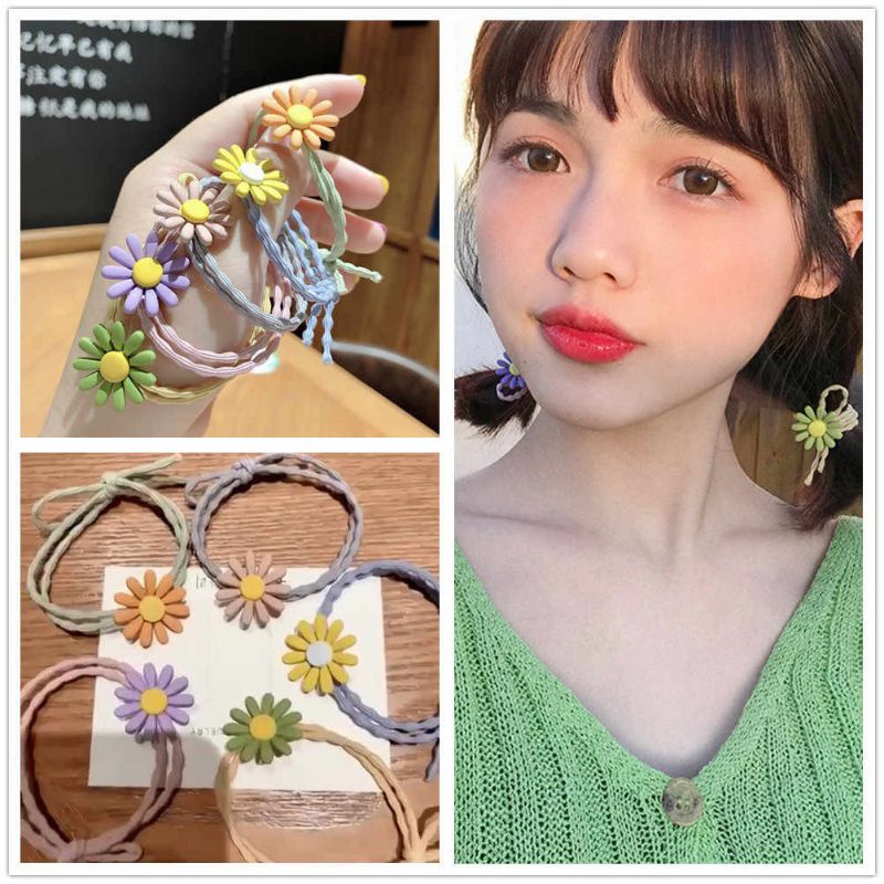 Ikat Rambut Korea Elastis Bunga Daisy Double Karet Kuncir Rambut Gelang Gelombang Daisy Hair Ties Hair Ropes