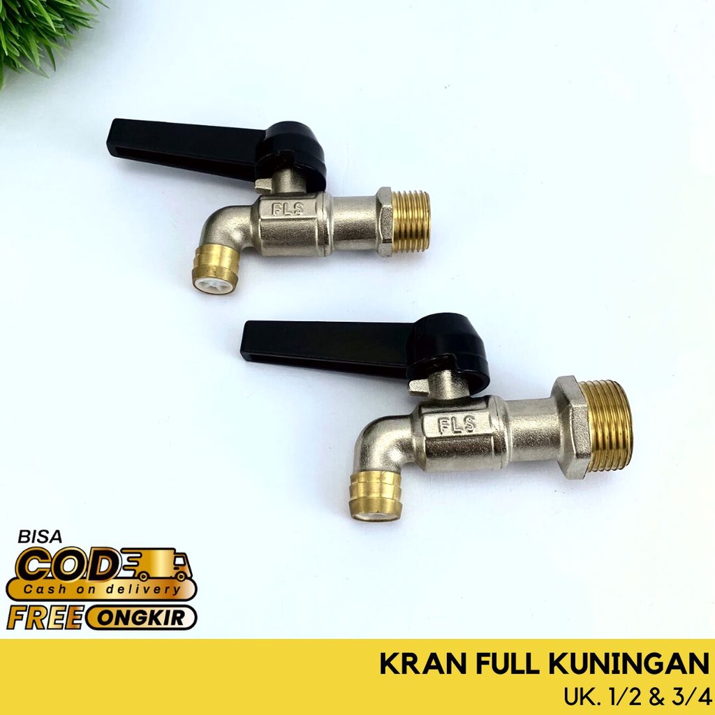 FLUSSO Kran Air Tembok Keran Air Gagang Hitam Kran Kuningan Asli 1/2 Tembok