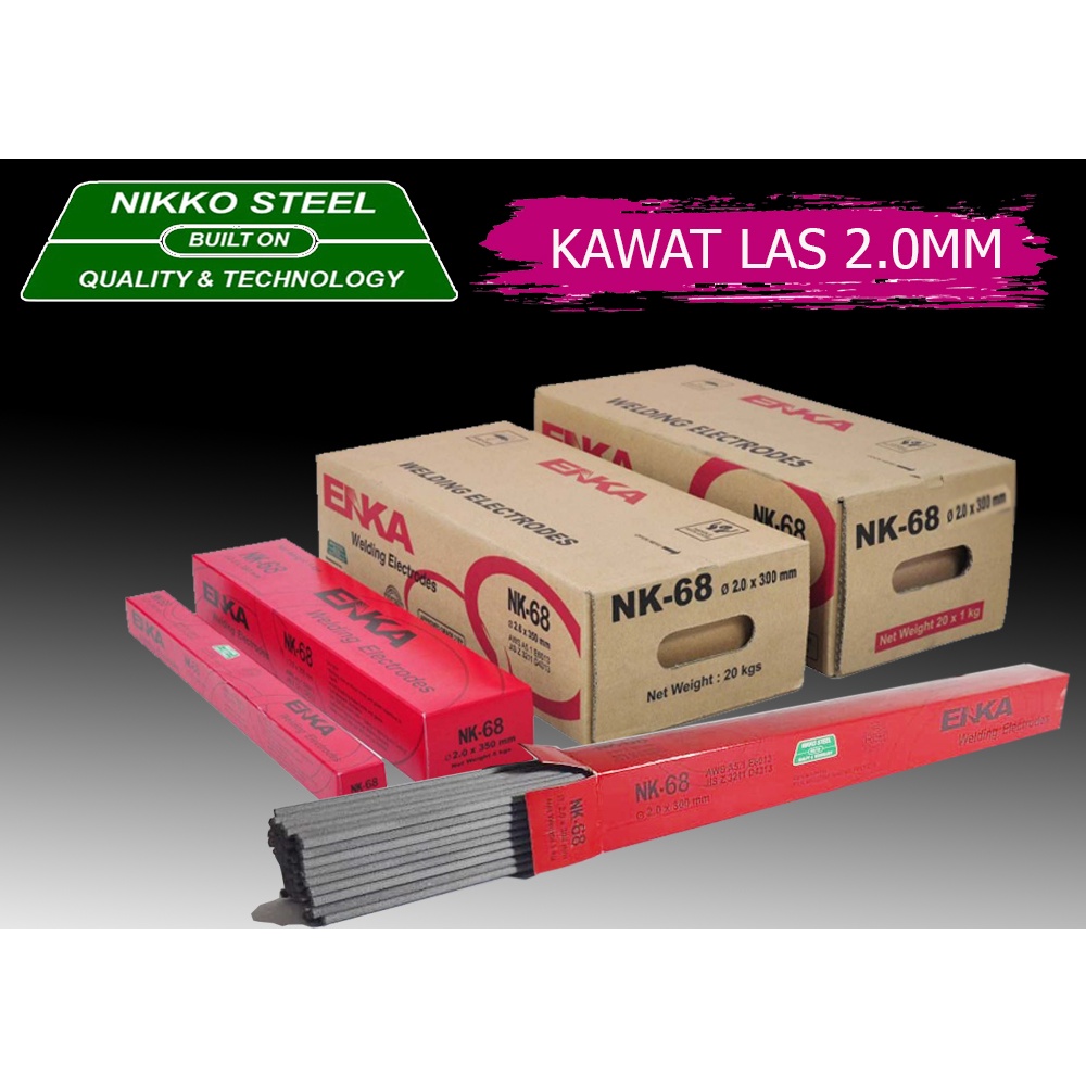 BY NIKKO STEEL Kawat Las type ENKA NK-68 2mm X 300mm Isi 1Kg - Dan NK-68 2.6 mm x 350 m TERMURAH