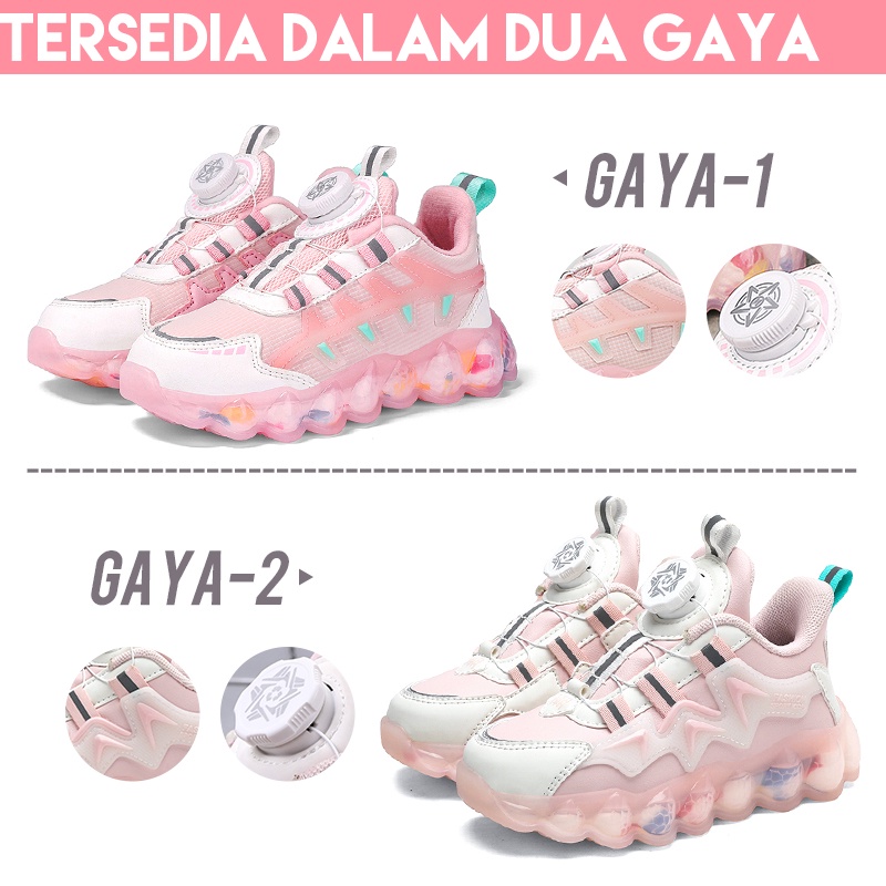 Sepatu Anak Perempuan PU Kulit Sepatu Olahraga Sneakers Anak Gesper Putar Yang Dapat Disesuaikan