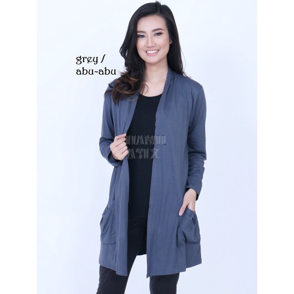Jaket Wanita B1524 Kardigan Bolero lengan panjang kaos spandex M L XL - M, Abu-abu terlaris Ready St