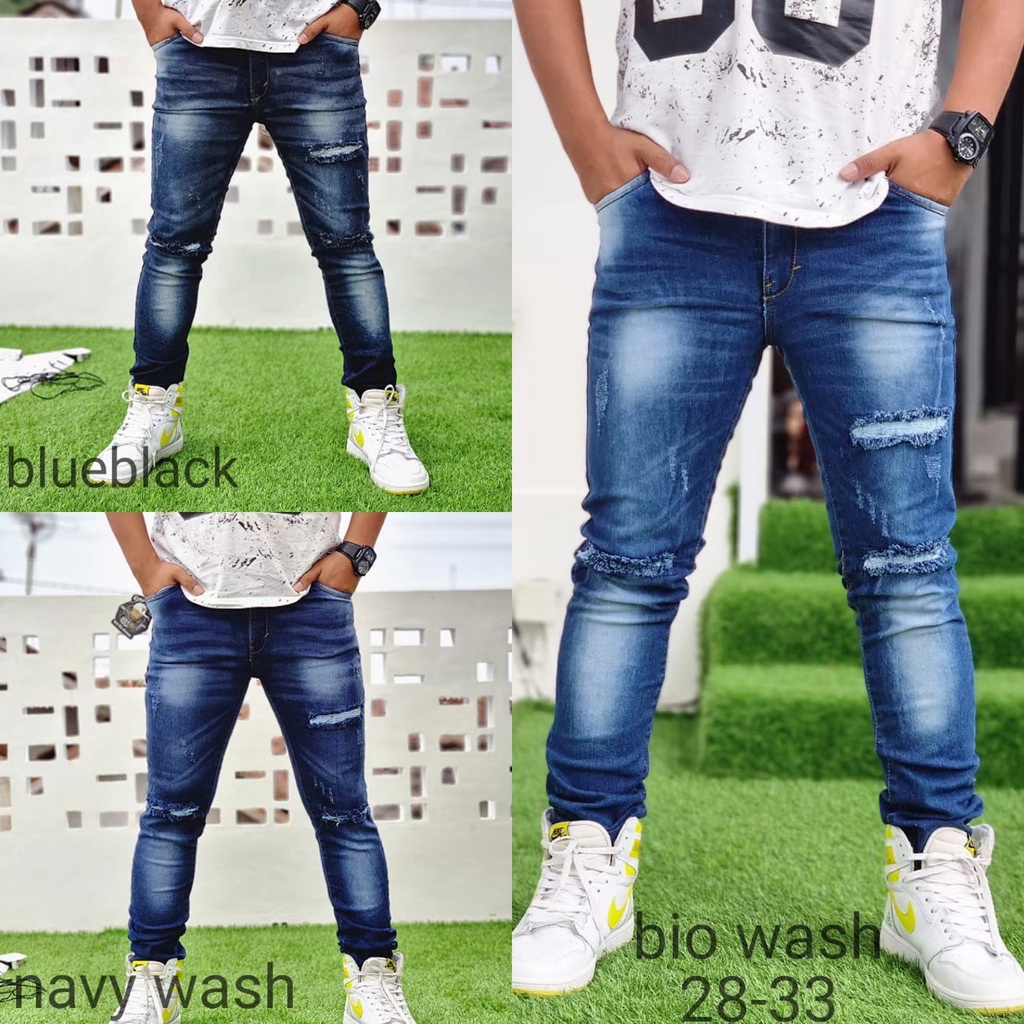 Celana Jeans Pria Sobek Ripped / Celana Levis sandwash pria Strecth / Celana panjang sobek Pria Mode