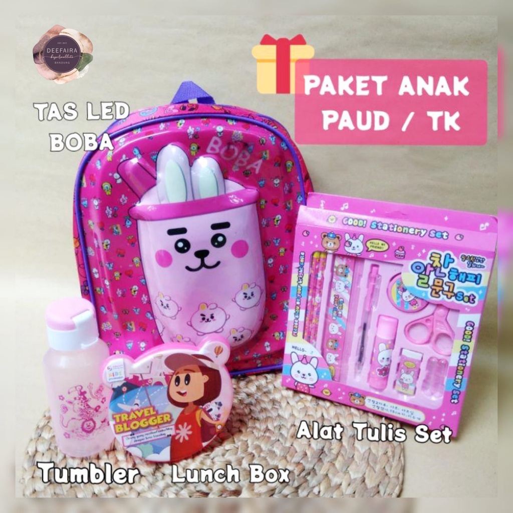 Tas Ransel Anak Perempuan Bentuk B0b4 3D Paket 4 In 1 Untuk Sekolah Anak Paud Dan Sd