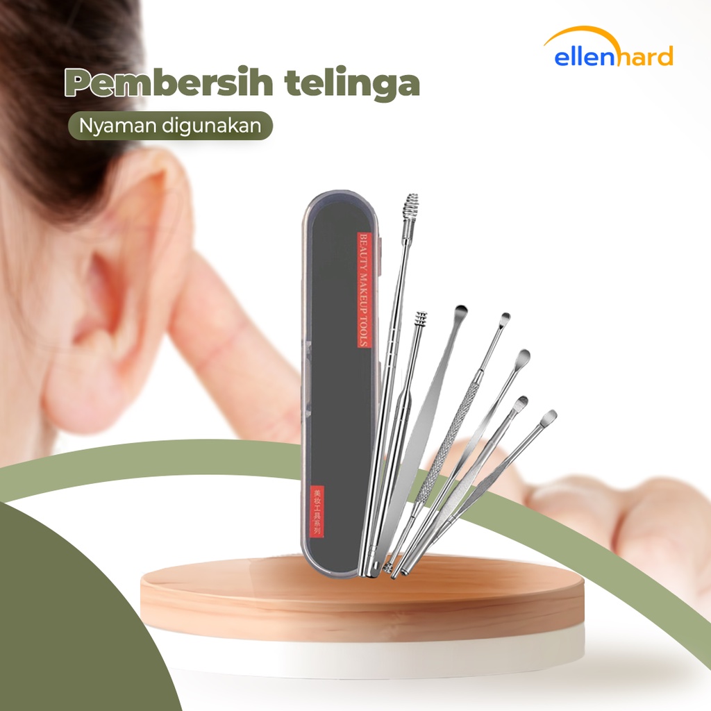 Pembersih Telinga 7 Pcs Set Korek Kuping Spiral Besi Stainless Steeel Ear Wax Removal