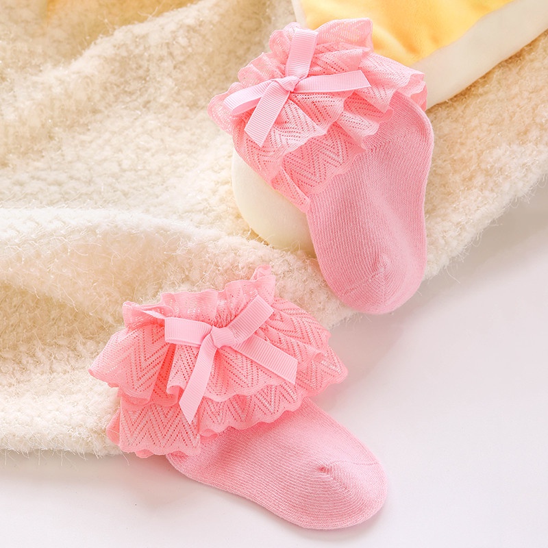 ByKiddos - Kaos Kaki Anak Bayi Perempuan Double Renda Pita Bahan Katun Gaya Korea