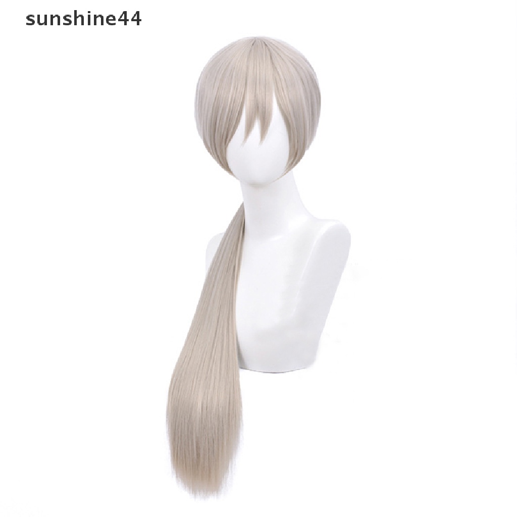 Sunshine Quanxi Wig Panjang Silver Grey Rambut Palsu Anime Rantai Man Cosplay Hair Wig Cosplay Sintetis 80cm.