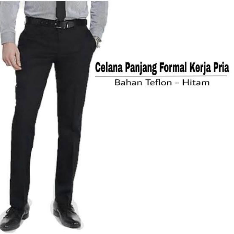 Celana Panjang Pria Bahan Formal Kerja Kain Teflon Tebal Licin Reguler