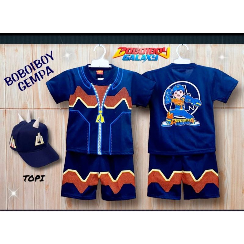 SETELAN ANAK KOSTUM BOBOIBOY GEMPA TERBARU / TOPI BOBOIBOY GEMPA
