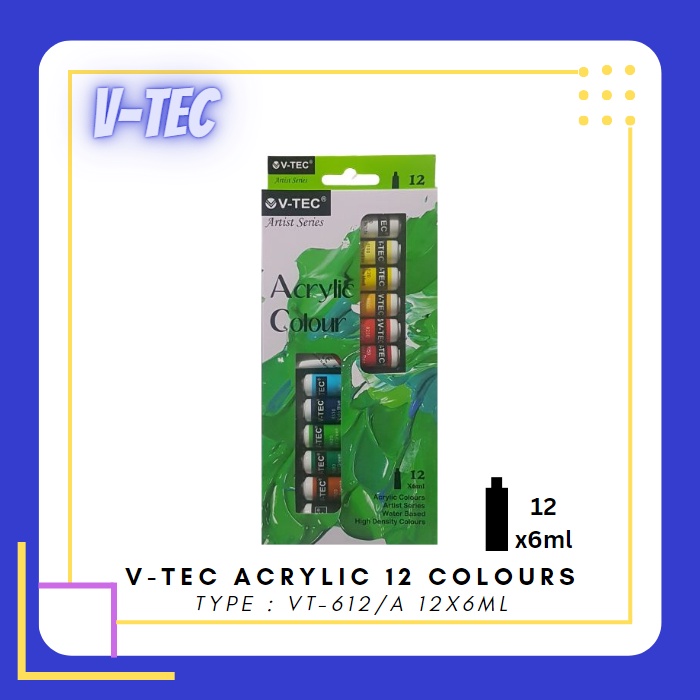 

V-TEC 12 Acrylic Colours - Cat Akrilik VTEC 12 Warna @6 ml