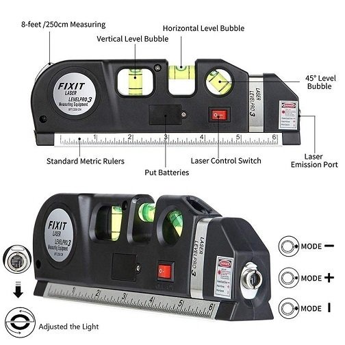 Multi Purpose Laser Level Pro 3 Horizon Vertical Alat Ukur Meter Nxs0X-44