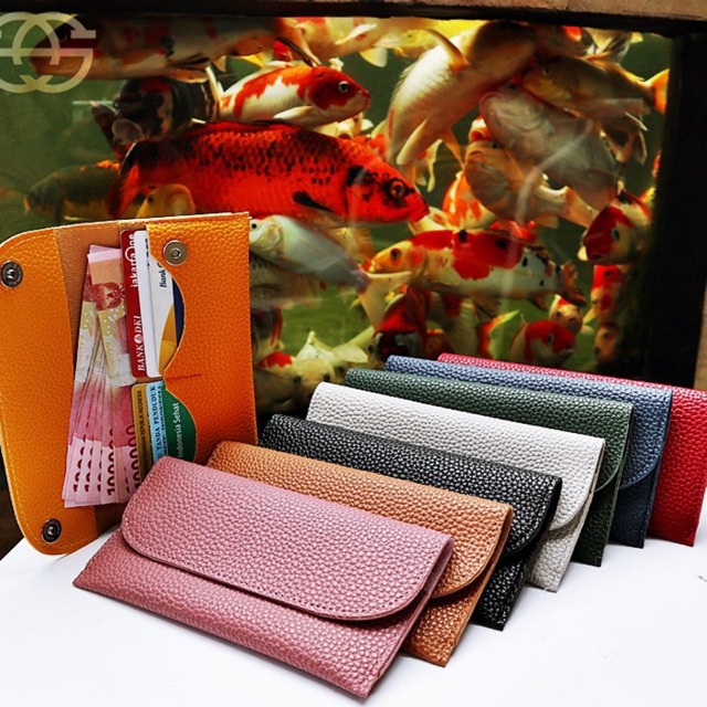 Akaci Dompet wanita kartu uang bahan Papirut wallet panjang slot HP kekinian korea 01-6598 THR