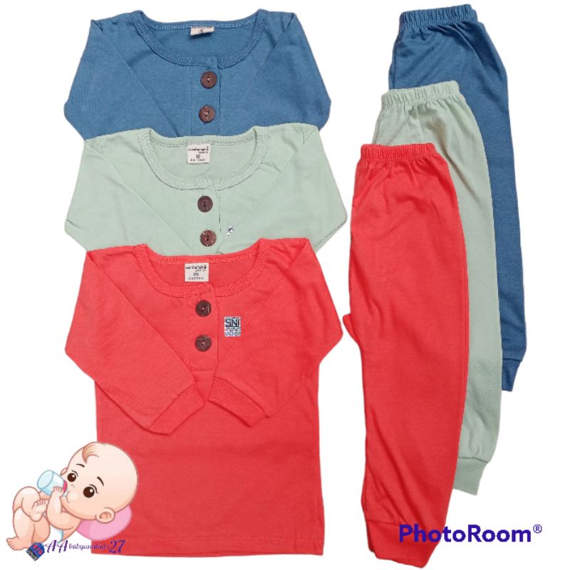 HELLO BABY COMFORTABLE 1 STEL Piyama Bayi Lengan Panjang Earth Colour Series Ukuran S M L XL Bahan Nyaman Berkualitas