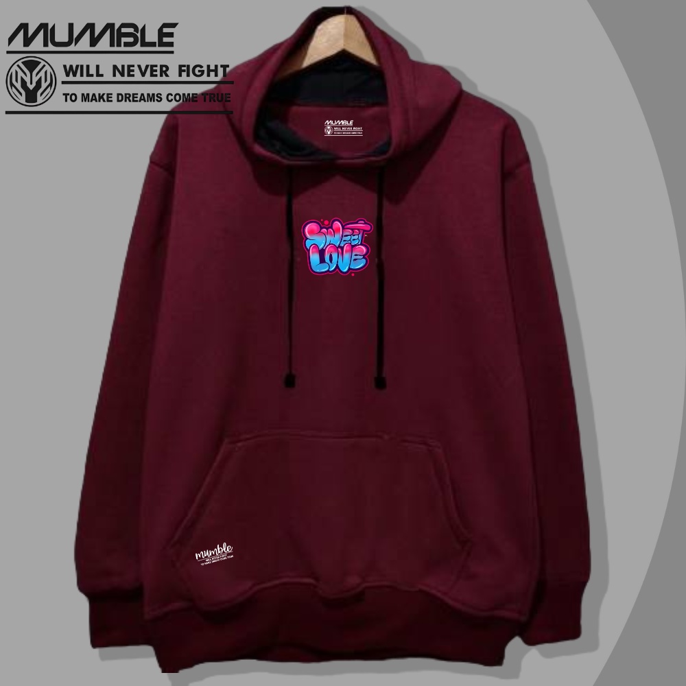 Mumble Jaket Sweater Hoodie Cowok Cewek Oversize Katun Tebal Burgundy List Sweet Love Hoddie Pria Lengan Panjang Local Brand