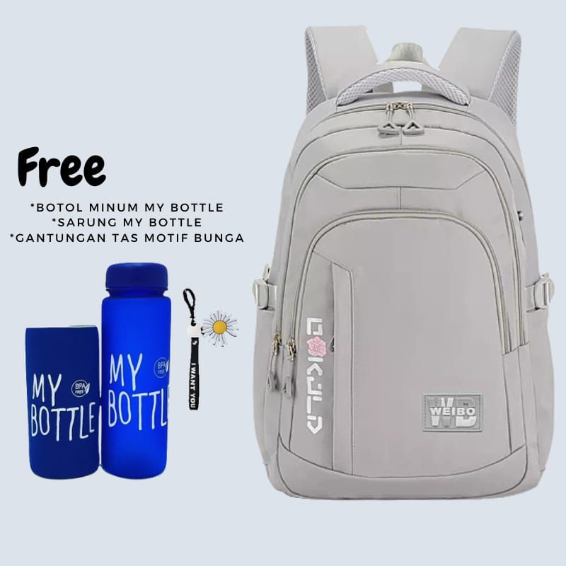 Tas Sekolah Anak Perempuan / Laki-laki Backpack Wanita Free Gantungan Kunci Dan My Bottle ( COD ) Bisa Bayar Ditempat