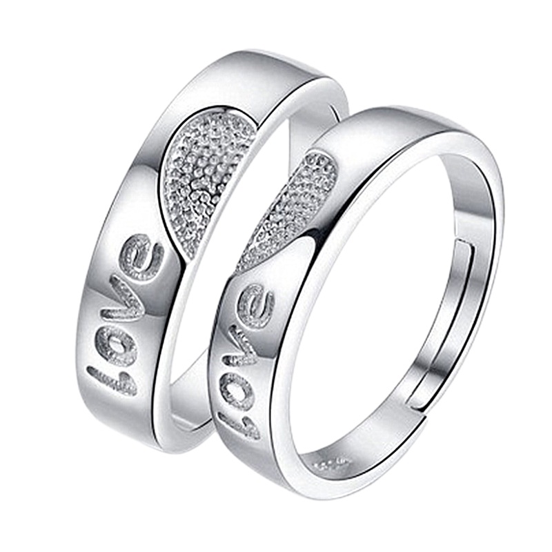 2 Pcs/Set925 Sterling Perak Adjustable Pasangan Cincin Berlian Fashion Wanita Perhiasan Cincin Couple Rings