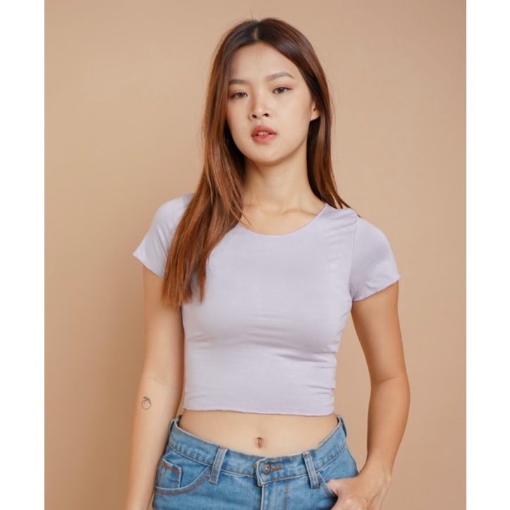 CAVALU Kaos Polos Wanita Korean Crop Top Korea Crop Tee 027