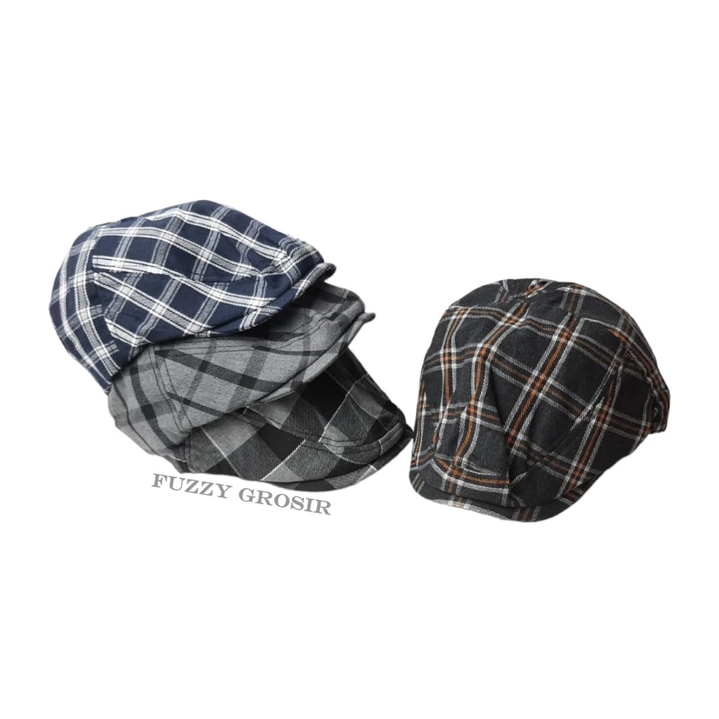 Topi Kodok Motif Kotak Kotak Dewasa - Topi Pet Patino Motif Kotak Kotak | Topi Copet | Topi Pelukis | Topi Flat Cap Pria