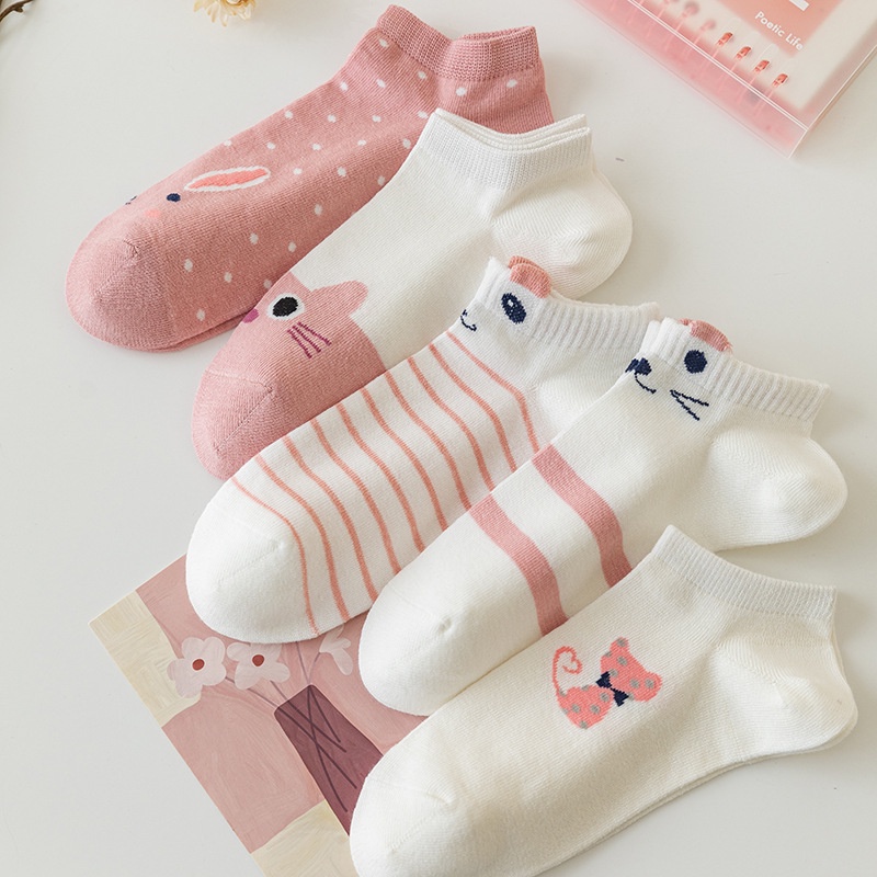 ⭐𝐈𝐇𝐒 𝟐𝟒𝟑 𝐋𝐚𝐦𝐩𝐮𝐧𝐠⭐️Kaos Kaki Wanita Motif Kucing Lucu Fashion Korea Kaos Kaki Pendek Wanita Ankle Socks