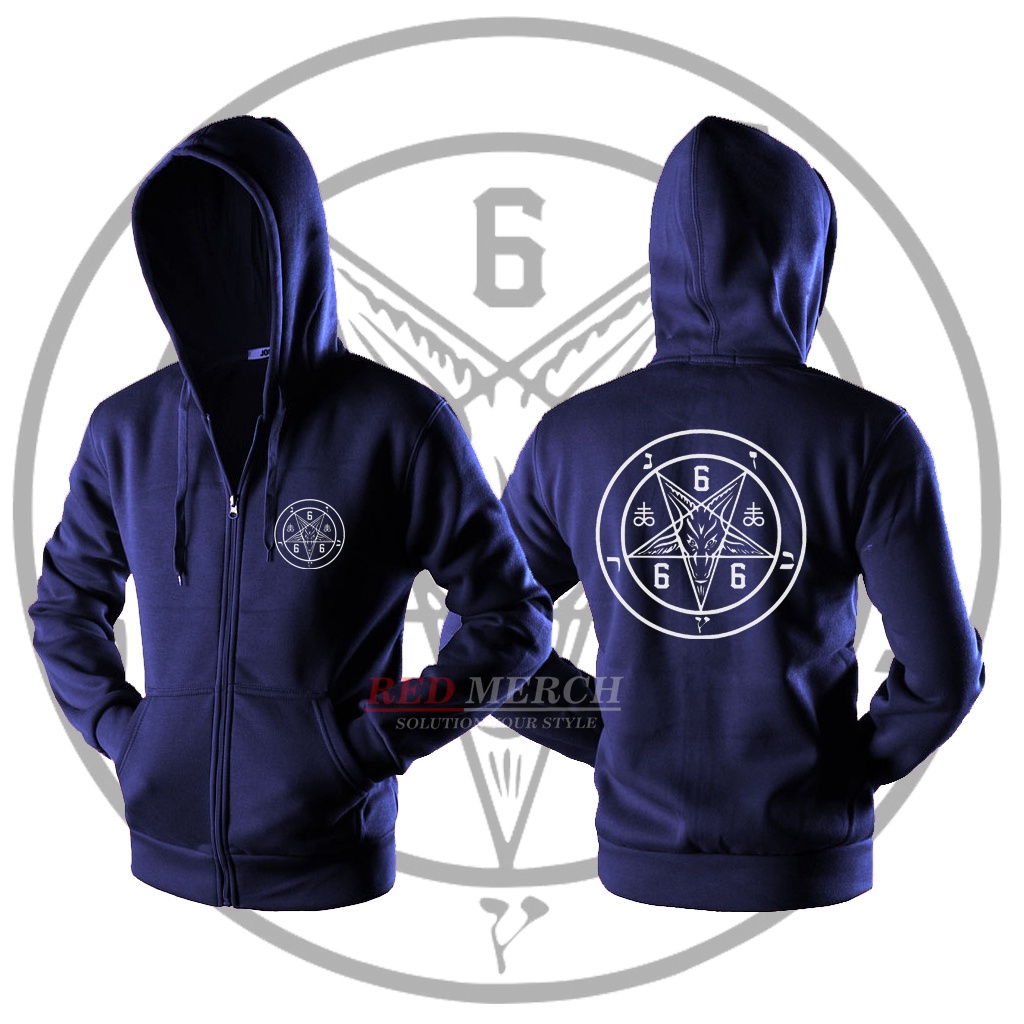 Jaket hoodie zipper edisi satanic 666 - Red Merch