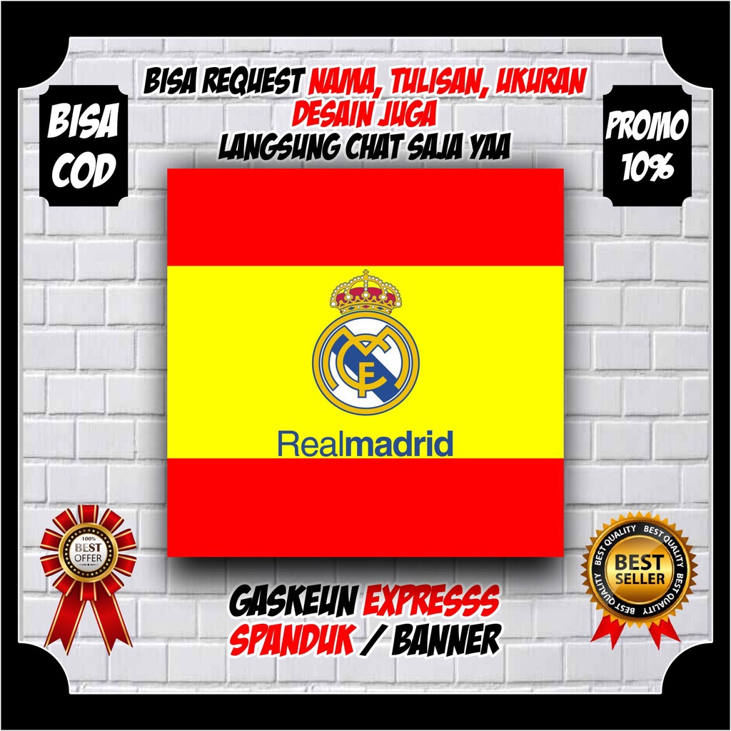 spanduk tim sepak bola real madrid banner real madrid spanduk banner custom bola ukuean 100 x 30 cm