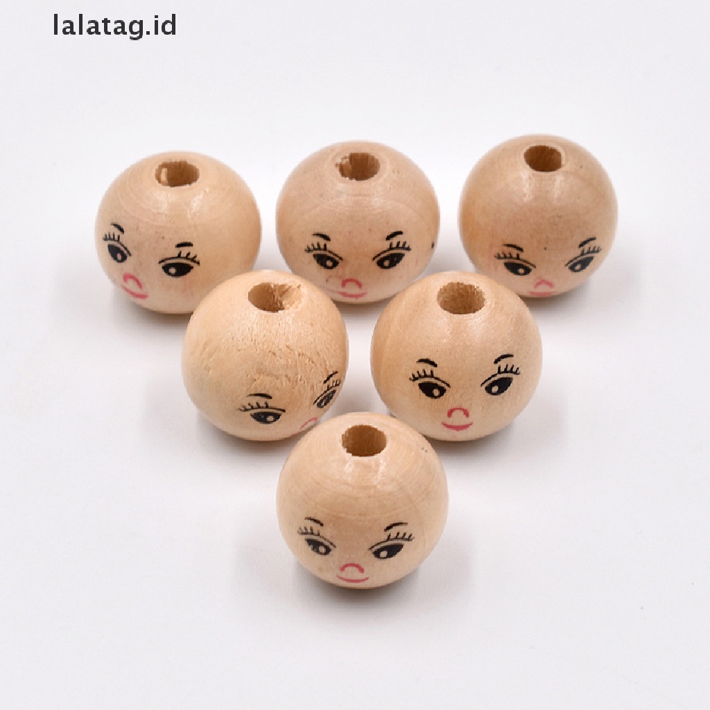 [lalatag] 20pcs Manik-Manik Kepala Boneka Wajah Warna Kayu Manik-Manik Longgar DIY Perhiasan Aksesoris [ID]