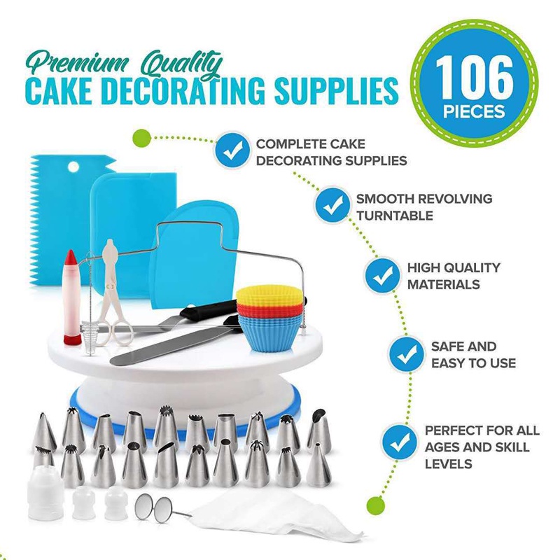 Meja Putar Kue 106in1 SET Cake Decorating Set Dekorasi Kue Super Complete Meja Spuit Perata Kantong Meja Putar Kue